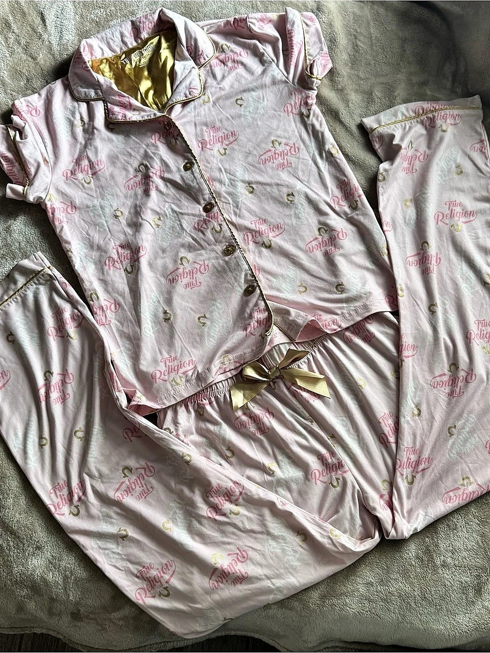 True Religion Girls 14 Pink & Gold Pajama Set